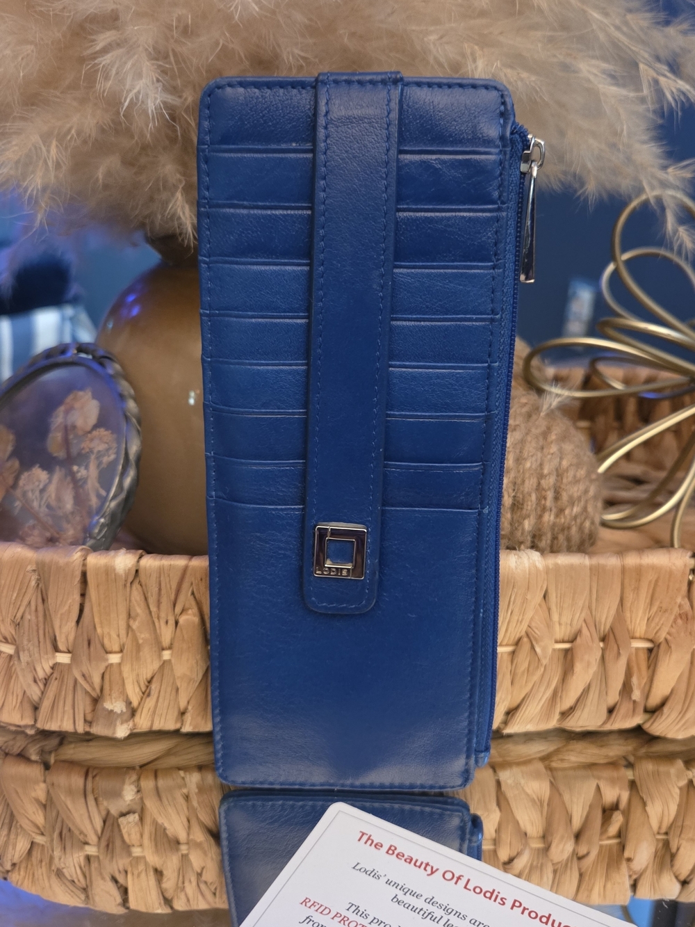 Lodis Blue Leather RFID Travel Wallet Card Organizer Zip Clutch